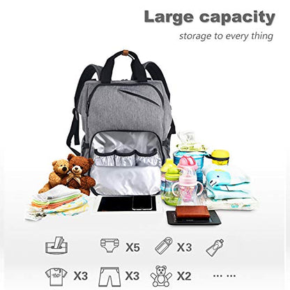 Hap Tim Diaper Bag Backpack,Large Capacity Travel Back Pack Maternity Baby Nappy Changing Bags, Double Compartments with Stroller Straps,Waterproof,Grey (US7340-G) - color: Grey