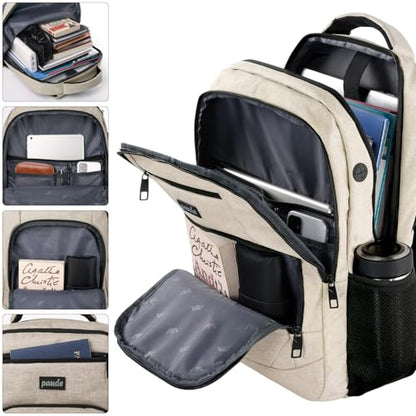 Paude Backpack for Teens, Laptop, College, University, Business, Travel - 15.6 Inch, Beige - color: Beige, size: 15.6 inch
