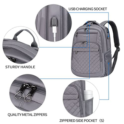 KROSER Travel Laptop Backpack 17 Inch Large Computer Backpack Dark grey - color: Quilted Dark Grey