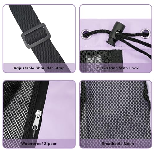 Mesh Beach Backpack with Wet Pocket Drawstring Pool Bag Waterproof Swimming Bag Gym Backpack for Men & Women - color: Purple