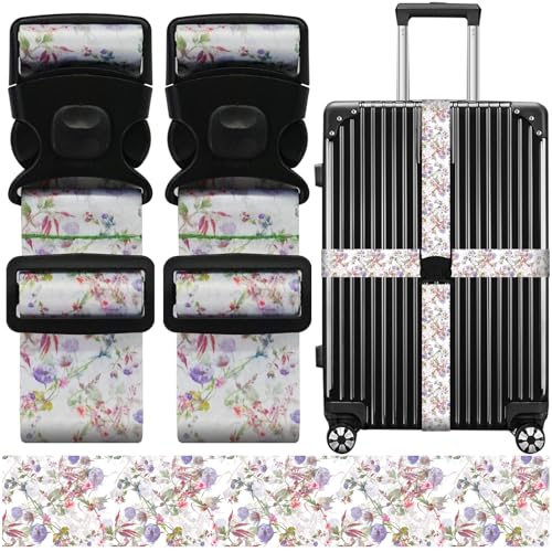 Luggage Straps for Suitcases, Travel Adjustable Belt with Quick Release Buckle, Heavy Duty Nylon Bag Packing Strap, Unique Bright Identifiers Business Travel Accessories (2 Pack) - Purple Flowers - color: Light Purple