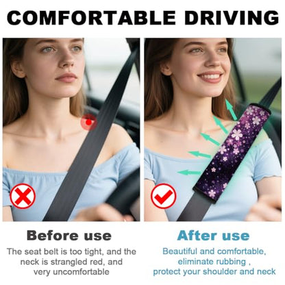 2Pcs Soft Auto Seat Belt Cover Pads, Cherry Blossom Car Seatbelt Shoulder Cushion for Comfortable Driving, Compatible with All Cars' Seatbelt and Backpack Straps 11x2.4inch - color: Cherry