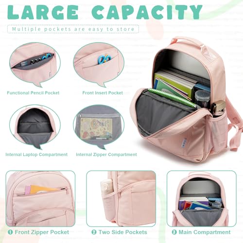 NOL Natural Organic Lifestyle Kids Backpack, School Backpacks for Teens Girls Boys, School Bookbag with Pencil Bag & Reflective Stripe for Elementary School - Pink - color: Pink