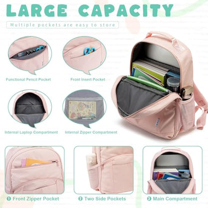 NOL Natural Organic Lifestyle Kids Backpack, School Backpacks for Teens Girls Boys, School Bookbag with Pencil Bag & Reflective Stripe for Elementary School - Pink - color: Pink