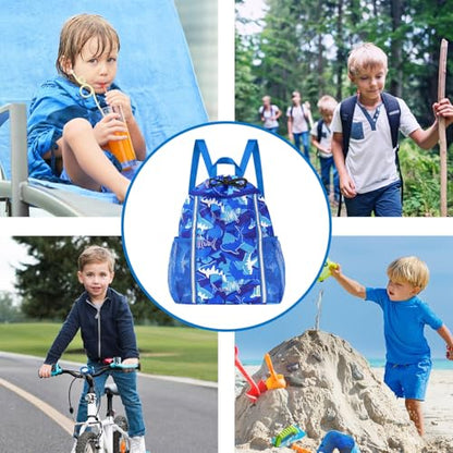 WAWSAM Kids Gym Drawstring Backpack String Bag, Shark Sports Gym Bag for Kids Boys Waterproof Swimming Beach String Cinch Backpack with Two Water Bottle Pocket - color: Shark