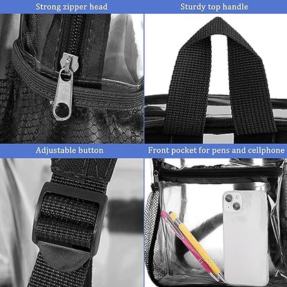 WILLBOND 12Pack Clear Backpack Heavy Duty Transparent Bookbag See Through Waterproof Plastic Backpack Bulk(Black) - color: Black