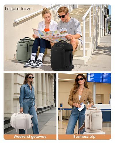 LOVEVOOK Travel Backpack for Women Men, 50L Large Capacity Travel Bag - color: Sage Green‑black, size: 50L-4Pcs