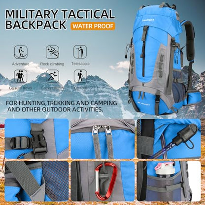 King'sGuard 60L Hiking Backpack for Men and Women Lightweight Camping Hiking Backpack with Rain Cover Large Waterproof Travel Backpack Backpacking Pack (Blue) - color: Blue