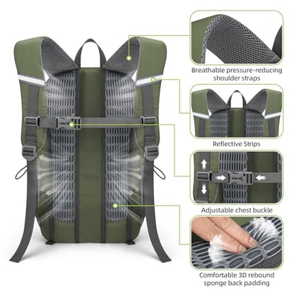RealCool 20L Lightweight Hiking Backpack, Waterproof Daypack for Camping | 210D tear-resistant nylon, breathable shoulder and back panel, Multi-Compartment,hydration system,reflective strip,bungee net - color: Army Green, size: 20L