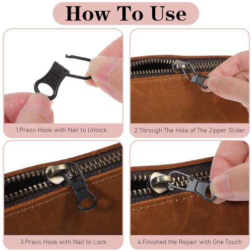 8 Pcs 4 Colors Detachable Zipper Pull Replacement, Metal Zipper Pull Tabs for Small Holes Zippers Pulls Repair Kit for Jackets Luggage Backpacks Shoes Purse Coat Pants (Silver, Gold, Black, Bronze)
