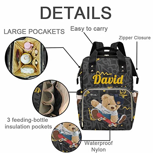 Artsadd Custom Bear Diaper Bag Backpack for Baby Boys, Personalized Name Large Nappy Nursing Orangizer Mommy Bags, Waterproof Travel Daypack for Baby Shower Gifts - color: Bear 01