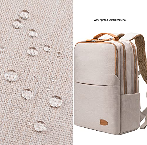 NOBLEMAN Best Laptop Backpack for Women, Professional Adult Office Commuter Womens Computer Backpack, Luxury Lightweight Carry on Travel Personal Item Bag For Airlines Fits 16 Laptop (Beige Plus)