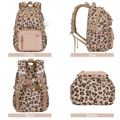 Bevalsa Backpack for Girls 3PCS Teen Girls Backpack for School with Lunch Bag Pencil Case Brown Cute Kids Laptop Backpacks Bookbag for Elementary Middle High School College Student (Leopard) - color: Brown Leopard