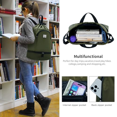 Kamo Drawstring Backpack Bag - Sport Swimming Yoga Backpack with Shoe Compartment, Two Water Bottle Holder for Men Women Large String Backpack Athletic Sackpack for Travel - color: Matcha Green