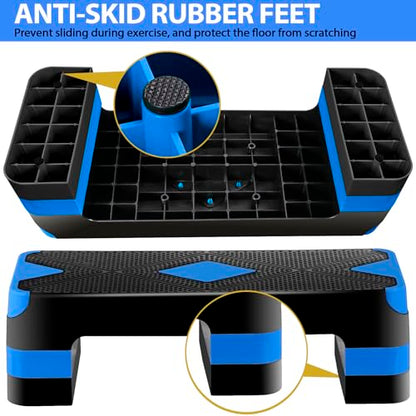 ZENY 26.5 inch Aerobic Step Platform with 4 Step Risers, Height Adjustable Exercise Stepper for Home Gym Workouts, 400 lbs Capacity - color: Blue