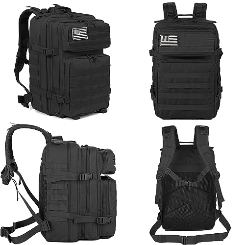 QT&QY 45L Military Tactical Backpacks Molle Army Assault Pack 3 Day Bug Out Bag Hiking Treeking Rucksack… - color: 1.1 Black