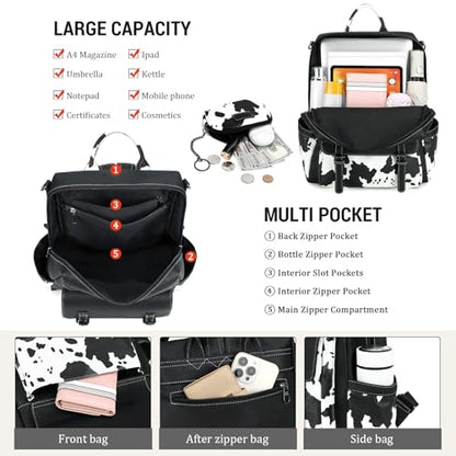 AGLOD Backpack Purse for Women PU Leather Back Packs Designer Ladies Shoulder Bag Fashion Faux Work Travel Handbags - color: Black Cow