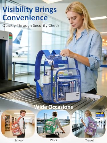 Extra Large Clear Backpack with TSA Lock, Heavy Duty Transparent See Through Clear Bookbag for College, Work, Travel, Casual Sport, Blue - color: Blue