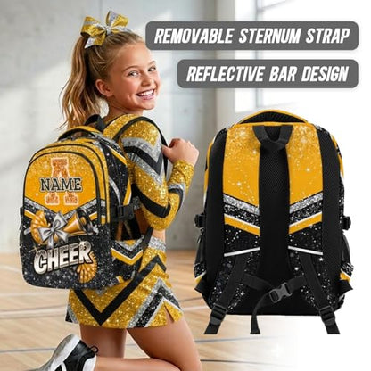 Girls Backpack Personalized Cheers Backpack for School, 17 Inch Kids Back to School Gift Glitter Initial Daypack for Team Camp Picnic Travel Gym - color: Orange