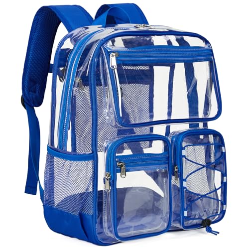 Vorspack Clear Backpack for School - Heavy Duty Clear Bookbag for Girls Boys Large Multi-Pocket See Through Backpacks for Teens, Travel, Work, Festival - Blue - color: Blue, size: Large