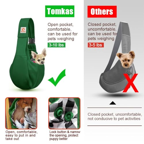 Tomkas Small Dog Cat Sling Carrier Puppy Purse Travel Wrap Soft Crossbody Pet Bag (Emerald Green, M - Zip Pocket & Adjust Strap) - color: Emerald Green