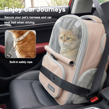 Cat Backpack Carrier Expandable,Pet Travel Backpack for Cats and Small Dogs, 1200D Waterproof Ventilated Mesh with Lockable Zippers, Foldable for Hiking Camping Vet, Up to 18 Lbs(Khaki) - color: Khaki