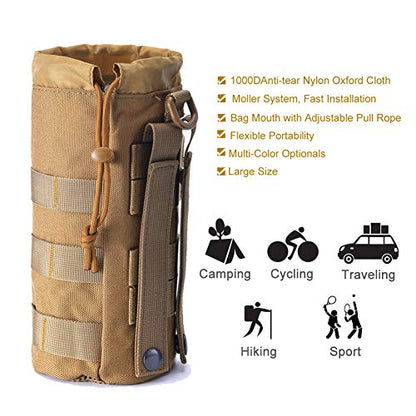 Upgraded Sports Water Bottles Pouch Bag, Tactical Drawstring Molle Water Bottle Holder Tactical Pouches, Travel Mesh Water Bottle Bag Tactical Hydration Carrier - color: Tan-2Pack