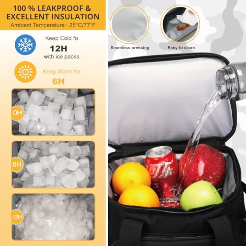 Tactical Backpack Cooler,Lunch Backpack for Men Adults Work with Handle，Soft Cooler Backpack Insulated Waterproof Leak Proof - color: Black