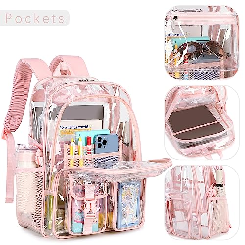 abshoo Large Clear Backpack For Girls Women School Bookbag Heavy Duty Transparent Backpack (Pink) - color: Pink