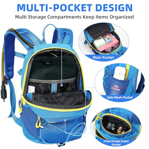 10L Kids Hiking Backpack, Small Waterproof Travel Daypack for Camping, Lightweight Pack for Boys or Girls Ages 4-12 (Blue) - color: Blue