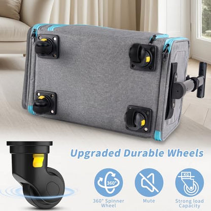 Rolling Pet Carrier with Detachable Wheels - 18x11x11 TSA Airline Approved for Southwest Delta United American, Soft Sided Expandable Travel Bag for Small Dogs & Cats up to 15Lbs, Fits Under Seat - color: Blue
