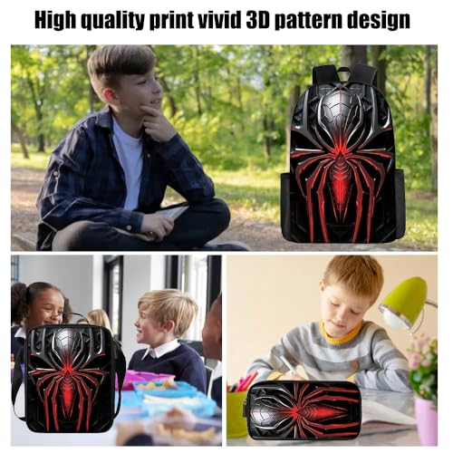 3 in 1 Spider Pattern, 17'' Large-Capacity Backpack Set With a Fashionable and Personalized Style is Exquisitely Designed and Widely Applicable, Making it an Ideal Choice(Black)
