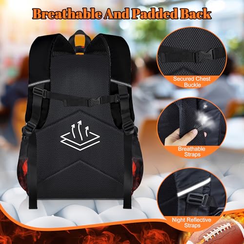 Boys American Football Backpack with Lunch Box, Kids Backpack Set for School, 17inch Bookbag with Pencil Case Coin Purse Red - color: Football