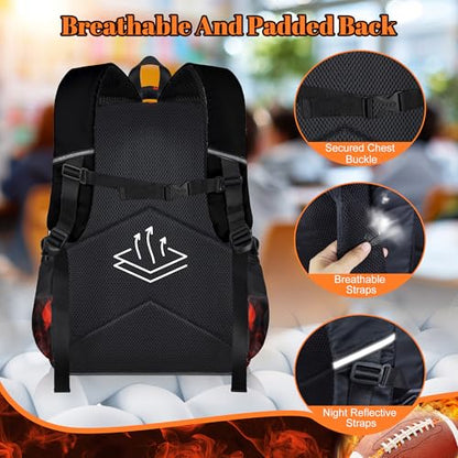 Boys American Football Backpack with Lunch Box, Kids Backpack Set for School, 17inch Bookbag with Pencil Case Coin Purse Red - color: Football