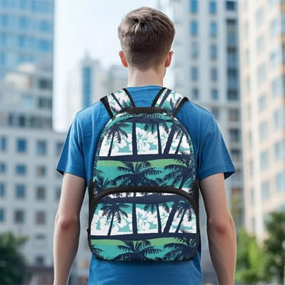 Island Coconut Flower Print Lightweight Laptop Backpack for Daily Use - School Bagpack with Two Side Water Bottle Pockets, Adjustable Shoulder Straps and Breathable Back(17.3x12.2x5.9in) - color: Island Coconut Flower Print