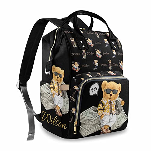Artsadd Personalized Bear Diaper Bag Backpack for Baby Boys, Custom Name Large Capacity Multifunction Nappy Bags Mommy Waterproof Travel Daypack - color: Bear 11