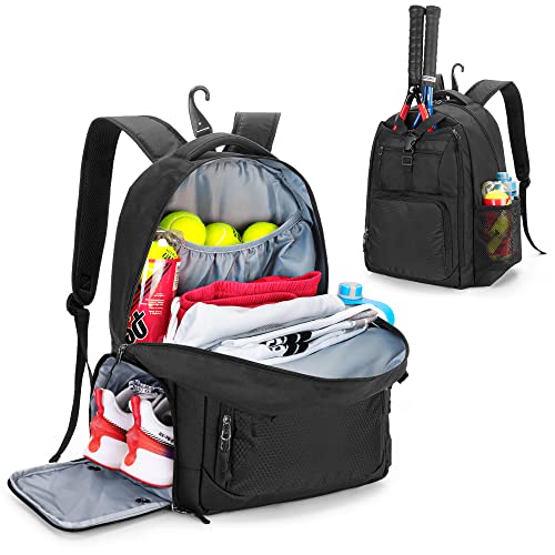 DSLEAF Tennis Bag for Men/Women to Hold 2 Rackets, Tennis Backpack with Separate Shoe Space for Tennis Sport - color: Black