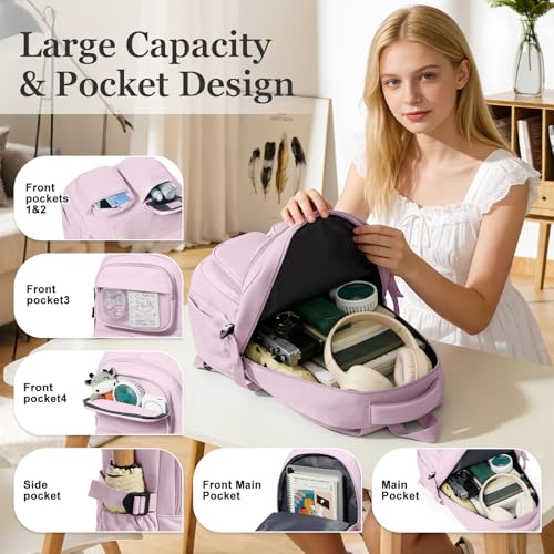 Backpack for School Teens Boys Girls, Large Capacity School bag for Men Women, Cute Bookbag for Students, Lightweight College backpack with lots of pockets(Pink) - color: Pink