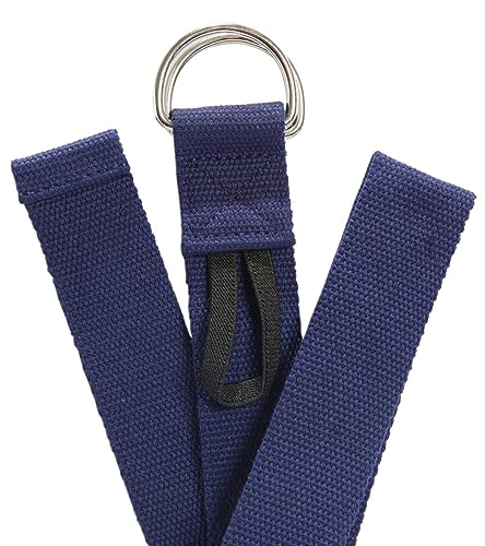 Everyday Yoga Strap with Metal D-Ring - Durable Stretching Strap for Yoga, Pilates, Flexibility & Physical Therapy (6ft, 8ft, 10ft) - color: True Navy, size: 6 Foot