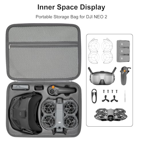 Carrying Case for DJI Neo 2 Accessories, Hard Shell Travel Storage Bag Compatible with DJI Goggles N3, RC Motion 3, Batteries & Charger Hub – Shoulder Protection Box