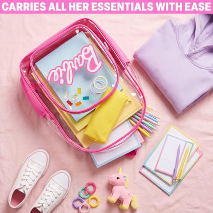 Get Trend Barbie Girls Clear Backpack, 17 inch Transparent School Bookbag, See Through Travel Bag with Straps, Gifts for Girls (Pink Barbie) - color: Pink Barbie