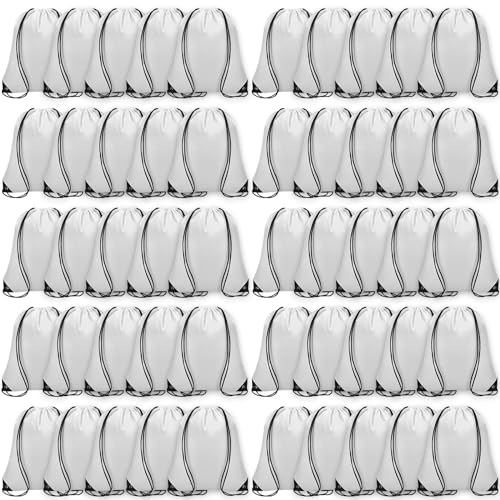 Grneric 50Pcs Drawstring Backpack Bulk Cinch Bag, Drawstring Bags Polyester for Gym Sports Beach Party Trip (White) - color: White