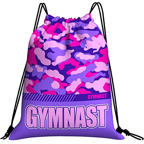 Drawstring Backpack Waterproof Gym Drawstring Bags Sports String Bag Camo Sackpack-Purple Gymnastics Drawstring Bag - color: Gymnastics Drawstring Bags-camo Purple