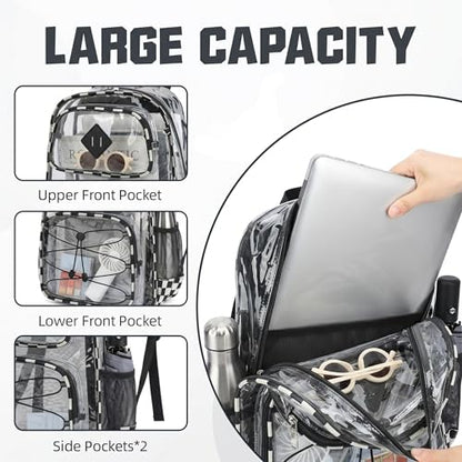Clear Backpacks for Girls Women, Heavy Duty PVC Transparent Back Pack See Through Boys Kids Clear Bookbags for School - Checkered Black White - color: Checkered Black White