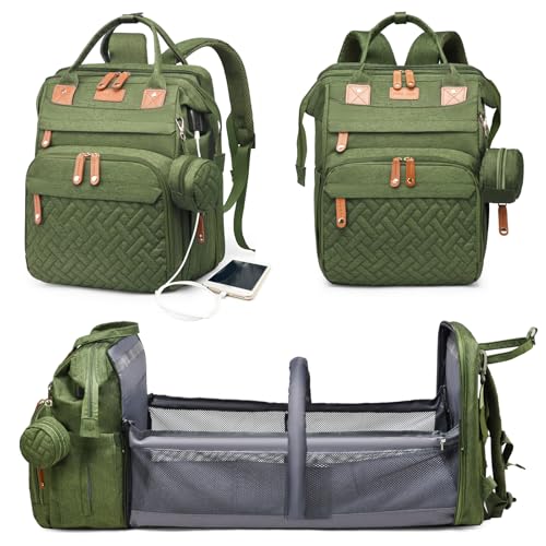Astro alan Baby Diaper Bags with Changing Station, Waterproof Diaper Bag Backpack for Moms Dads with USB Charging Port, Baby Shower Gifts, Large Capacity diaper backpack, Green - color: Green