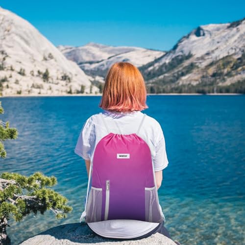 WANDF Drawstring Backpack Sports Gym Sackpack with Mesh Pockets Water Resistant String Bag for Women Men (Rose Red) - color: Rose Red