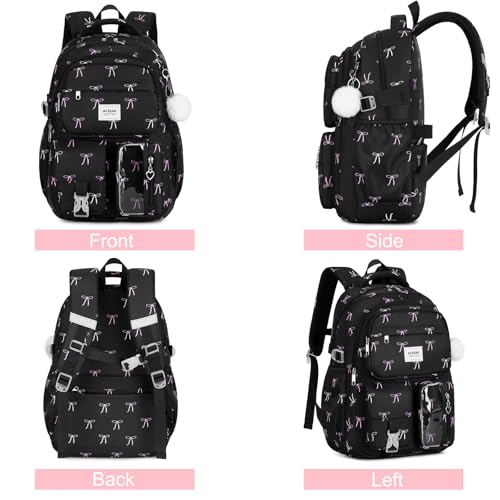 ACESAK Backpack for Girls - Girls Backpack with Lunch Bag & Pencil Pouch for Teen Kids Laptop Backpack for Women, Elementary Middle High School Bookbag Travel Daypack (Black Bow) - color: Black Bow