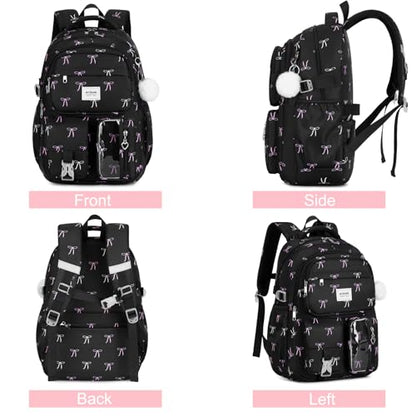 ACESAK Backpack for Girls - Girls Backpack with Lunch Bag & Pencil Pouch for Teen Kids Laptop Backpack for Women, Elementary Middle High School Bookbag Travel Daypack (Black Bow) - color: Black Bow