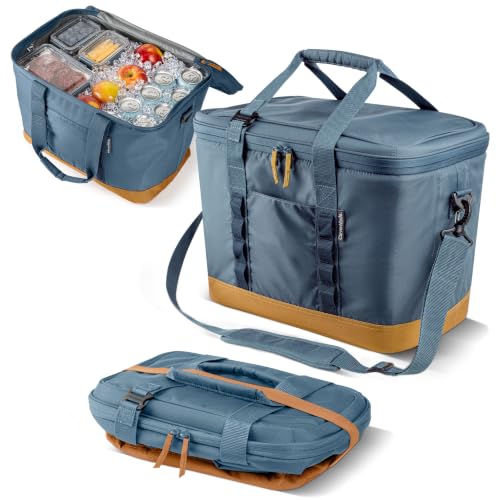 CleverMade Pacifica Collapsible Cooler Bag – Large Portable Cooler Bag for Travel, Foldable Insulated Cooler for Beach, Picnic & Tailgating, Holds Up to 50 Cans, Leakproof Soft Carry Cooler - Ocean - color: Ocean Cognac, size: Large