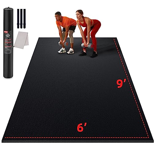 GymCope Large Exercise Mat for Home Workout,12‘x6’/10'x6'/9'x6'/8'x6'/7'x5'/6'x4' (7mm) Extra Thick Workout Mat, High-Density Gym Mat for Cardio, Jump Rope, MMA, Weights (Shoe-Friendly) - color: 9'*6'Black